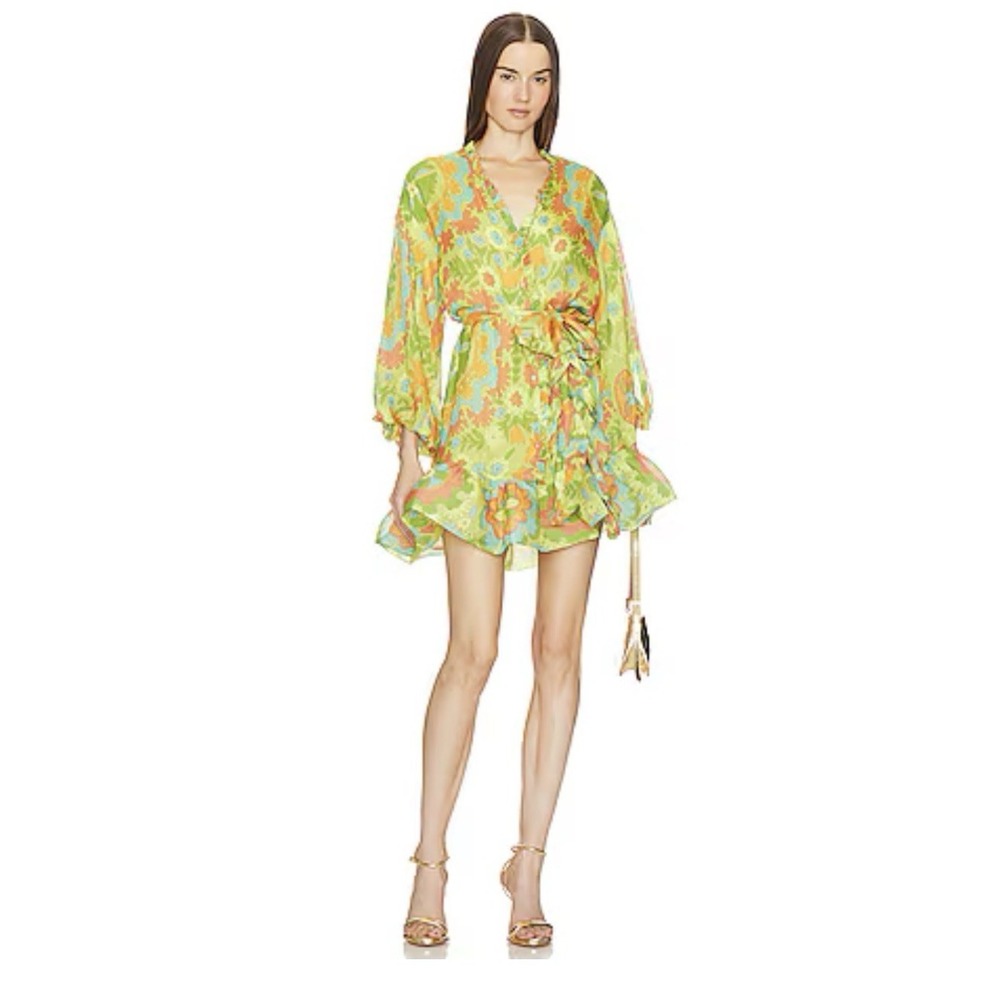 Alexis Dress Analia Belted Green Floral Silk M